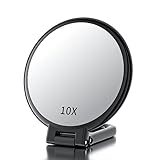 Beautifive Handspiegel mit Griff, Doppelseitiger Kosmetikspiegel mit 10X/1X Vergrößerung, Faltbarer Schminkspiegel Vergrößerungsspiegel, Tragbarer Reisespiegel für Make-up