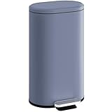 HOMCOM Küchenabfalleimer 30L, rechteckiger Treteimer mit herausnehmbarem Inneneimer, Deckel mit 90°-Softclose und Offenhaltefunktion, spurenfrei, für Büro und Haushalt, grau