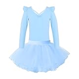 Mufeng Kunstturnanzug Für Mädchen Mit Tutu Rock Klassischer Ballettanz Aus Tüll Ballettanzug Ballerina Langarm Leotard Latein Tanzkleidung Tanzbekleidung Hellblau 98-104