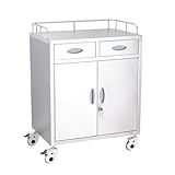 QUSYZD Edelstahl-Arbeitstischwagen mit Rädern, Wagen mit 2 Schubladen, Servierwagen, Rollwagen mit 360°-Rädern, für Krankenhäuser, Kliniken,