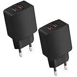 2-Pack USB Stecker, 2-Port USB Ladegerät 5V/2,1A USB Netzteil Ladestecker Adapter Plug Steckdose Netzstecker Ladeadapter für iPhone, iPad, Samsung, Huawei, Xiaomi, Tablet, E-Book, Smartwatches