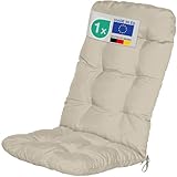 Beautissu Hochlehner Auflage 120x50x8cm - Sitzpolster für Gartenstühle Outdoor Stuhlkissen hoch – Gartenstuhlauflage für Hochlehner in Natur - Flair HL