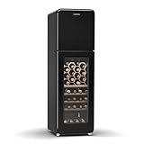 Klarstein Shirley Weinkühlschrank Mit Gefrierfach - 63 Flaschen, Zwei Zonen, –10 bis 18 °C, Freistehend, LED-Beleuchtung, Retro-Design, Hybrid-Regale, Chrom