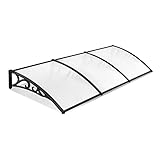 Vordach für Haustür 270 x 98.5cm, Pultbogenvordach für Haustür aus Aluminium Rahmen und 5mm Polycarbonat, Transparentes Vordach Hauseingang, Schwarz