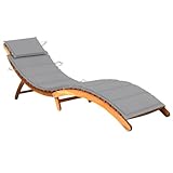 Qnhdfrt Sonnenliege aus massivem Akazienholz mit Grauer Polsterauflage klappbar und ergonomisch für Garten, Balkon und Pool