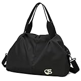 Vllcsla Sporttasche Damen Klein Reisetasche, 45x27x20 cm, mit Nassfach, Damen Weekender Fitness Gym Bag, Sport Tasche Damen Fitnessstudio Gym Tasche, Leichte Weiche Sporttasche, Schwarz