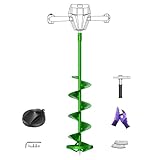 LONGRUN Eisbohrer, 8 Zoll Eisbohrer Erdbohrer mit Rutschfestem Griff und Austauschbaren Klingensätzen, Geeignet zum Eisfischen, Löcher Graben - Grün