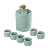 Feines 8-teiliges Keramik-Seladon-Weingläser-Set mit Wärmertopf, traditionelles Japanisches Sake-Becher-Set für kaltes/w