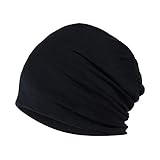 YOFASEN Slouchy Beanie Mütze - Chemo Cancer Kopfbedeckung aus Baumwolle Schlafmütze Turban Kopfbedeckung Strecken Muslimisches Kopftuch für Frauen Männer, Schwarz, One size