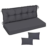Ferocity Auflage für Hollywoodschaukel 185x50x50 Gartenbankauflage und 2 Kissen Palettenauflage Bankauflage Sitzkissen und Rückenkissen Polsterauflage Matratze Gartenpolster Glatt-Pik Graphite [133]