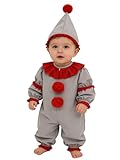 Raenseen Baby Clown Kostüm Jungen Mädchen Harlekin Kostüm Langarm Strampler Overall Jumpsuit Halloween Karneval Fasching Grau 80-86