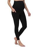 AugIris Damen Umstandsleggings bequem weich Yoga Schwangerschaftshose mit Taschen Mutterschaft Workout Activewear Leggings, Schwarz, M