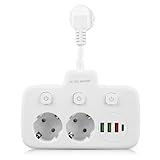SPORWAY Steckdosenleiste 3-Fach, Steckdose Erweiterungen 3 Steckdosen mit 3 USB & 1 USB-C Ports Steckerleiste Steckdosenadapter, 3-Fach Steckdosenleiste Steckdose für Büro Hause - 16A/4000W (2-Fach)