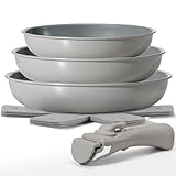 BLAZANT Pfannenset Abnehmbarer Griff 7 tlg, Pfanne Induktion 20, 24, 28 cm, Antihaft-Keramikbeschichtung, Bratpfannen Set Induktion, Für alle Herdarten, auch Induktion, Platzsparend Spülmaschinenfest