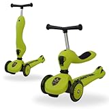 2-in-1 Umwandelbares Rutschfahrzeug und Roller für Kinder-Höhenverstellbar,Weiche Räder,Leicht zu Lenken,Premium-Qualität,Leuchtende Vorder und Hinterräder (Ohne Schiebestange, Grün)