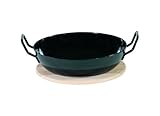 Karl Krüger 1220H Schlemmerpfanne mit Holzteller, 20 cm, Stahlemaille, schwarz, 20cm