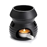 SUMNACON Duftlampe aus Keramik mit Kerzenhalter Teelichthalter Kalebasse Aromalampe Duftlicht Aromabrenner für Duftöl und Duftwachs (Schwarz)