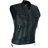 A&H Apparel Damen Top Grain Rindsleder Club-Stil Motorrad Weich Dickes Leder Weste, Schwarz, XS