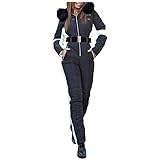 Damen Skianzug Skioverall Schnee Set Einteiler Skianzug Skianzüge Wasserdicht Weib Schneeanzüge Skioverall Retro Schneeanzug Grobe Groben Schneeoverall Skibekleidung mit Reißverschluss (Black, S)