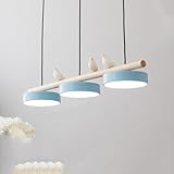 HJYBFA Moderne lineare Pendelleuchte mit 3 LED-Lichtern für Esstisch, Kronleuchter mit langem Band, dimmbar, nordischer Vogel, Dekoration, Deckenlampe aus Holz