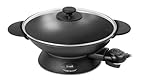 riviera&bar Elektrischer Wok 5 L - Antihaftbeschichtung, Temperaturregler, Glasdeckel, Ideal für Anbraten, Braten, Schmoren - 2200W, Aluminium, Schwarz