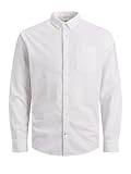 JACK&JONES Hemd Slim Fit Business Shirt mit Brusttasche Weiches Langarm Twill Oberteil JJEOXFORD, Größe Hemd:M,Farben:Weiß