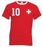 Herren T-Shirt Trikot Schweiz mit Wunschname + Nummer - Rot L
