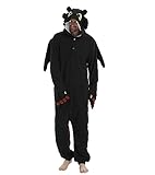 Guturris Unisex Schwarz Drache Onesie Pyjamas Tier Kostüm Schlafanzug Halloween Cosplay Jumpsuit Nachtwäsche für Erwachsene XXL
