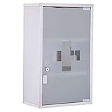 HOMCOM Medizinschrank Arzneischrank aus Edelstahl, Abschließbar Medikamentenschrank mit 3 Fächern, Glastür Apothekerschrank zur Medikamenten-Aufbewahrung, 30 x 18 x 50 cm