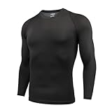 AMZSPORT Herren Kompressionsshirt Langarm Funktionsshirt Sportshirt Atmungsaktiv Laufshirt, Schwarz, L