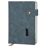 Thboxes Notizbuch A5 Liniert, Journal Notebook mit 180 Blatt/360 Seiten Hardcover PU Leder Notizbuch mit 100gsm Dickem Papier Druckknopf Innentasche Notizbücher Liniert für Büro Schule (Blau)