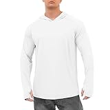 Langärmeliges Kapuzen-T-Shirt für Herren, Schutz, leicht, Schutz, Sommer, Workout, Wandern, athletisch, Strand, Sichtbarkeit, Fitnessstudio, weiß, XXL