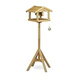 Relaxdays Vogelhaus mit Ständer, Aus Holz, Unbehandelt, Stehend, Vogelfutterhaus Bausatz, HBT: 117 x 50 x 50 cm, braun, Natur