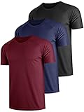Teesmen T Shirt Herren Sport Männer Schultern Kurzarm Basic Atmungsaktive 3er Pack Rundhals Einfarbige Polyester Unifarben Gym Tennis Fitness Mesh Activewear (Multipack 4, M)