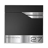 Metzler Briefkasten Schwarz 2 Parteien mit Zeitungsfach und Hausnummer – Wandbriefkasten mit Zwei Namensschildern personalisiert Laser Gravur – Postkasten wasserdicht & rostfrei | Albrecht