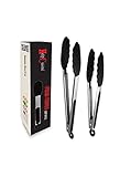 HelpCuisine® Profi Grillzange Grillbesteck Bratzange Salatzange Küchenzange aus hochwertigem Edelstahl und Lebensmittelqualität silikon (2er Set in Shwarz: 23cm und 31 cm)