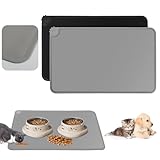 FHISKUNYU 2er Set Silikon-Futtermatten für Hunde und Katzen | 48 x 30 cm | wasserdichte & rutschfeste Unterlage | Leicht zu reinigen | Schwarz & Grau