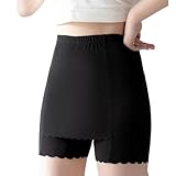 WUFANGBU Leggings Damen Hose Schnürsenkel-Sicherheits Shorts Dünne Kurze Leggings Doppelschicht-Unterhose Mit Schritt Bezug Damen Bekleidung XL Schwarz