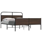 HaoChrymec Metallbett mit Kopfteil und Fußteil, Stahl & Holzwerkstoff, Stabil und Langlebig, polsterbett, doppelbett, Für Schlafzimmer, Braun Eichen-Optik, 160x200 cm