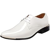 zpllsbratos Herren Lederschuhe Lackschuhe Derby Schnürhalbschuhe Oxford Hochzeit Schuhe 38-48(Weiß,44)