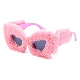 Dollger Oversized Partybrille Damen Katzenauge Sonnenbrille: Cat Eye Frauen Punk Weicher Pelz Samt UV400 Shades Handgefertigte Mode Rosa Brillen