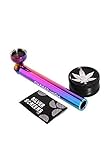 CHAMP HIGH Metall Pur Pfeife Rainbow mit Grinder & Siebe, Schwarz, Klein