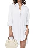 Tanmolo Damen Bluse V-Ausschnitt Hemdbluse Langarm Lässiges Hemd zum Knöpfen Langarmshirt Casual Oberteile Aufrollen Tops (Weiß,XL)