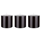 Mega Candles 3 Stück geruchlose schwarze runde Stumpenkerzen, handgegossene Premium-Wachskerzen, 7,6 x 7,6 cm, Heimdekoration, Hochzeitsempfänge, Babypartys, Geburtstage, Feiern, Partygeschenke und