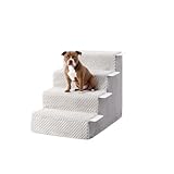 KSIIA Hundetreppe für Kleine Hunde 44cm Hoch, Haustiertreppe mit Abnehmbarem Waschbarem Bezug, Katzentreppe für Alte Katzen Hunde, Rutschfestem Hunderampe Hundetreppe für Bett Sofa, Grau