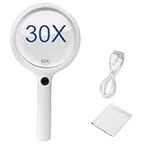 Riisoyu Lupe mit Licht, 30 Fach Vergrößerung Leselupe mit Licht USB Wiederaufladbar 3 Lichtmodi mit 20 LEDs HandLupe für Senioren Groß zum Lesen Hobby Handwerk Münzen Briefmarken Makuladegeneration