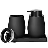 GMISUN Schwarz Badezimmer Set, 3-teiliges Badezimmer Zubehör, 350ml Schäumender Seifenspender Set, Zahnputzbecher und Seifenschale Set, Geeignet für Bad, Waschbecken, Flüssigseifenspender