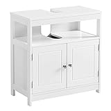 VASAGLE Waschbeckenunterschrank, Badezimmerschrank, Aufbewahrungsschrank, 30 x 60 x 60 cm, mit 2 Türen, offenes Fach, mit Griffen, wolkenweiß BBC301W01