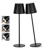 PreeOtti Tischlampe Kabellos, LED Tischleuchte Akku Dimmbare 2er Set mit 3 Farbtemperatur, Stufenlos Dimmbar, Touch Lampe mit USB-C Aufladbar für Outdoor Nachttisch Esstisch Camping(Schwarz)