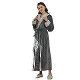 Generisch Pyjama Damen Satin Kurz Women's Fleece Robes Long Winter Warm Soft Plush Bathrobes for Women Comfy House Coat Strandkimonos Damen (Grey, L)